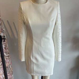 Jewel Badgley Mischka White Dress with Embellished Sleeves